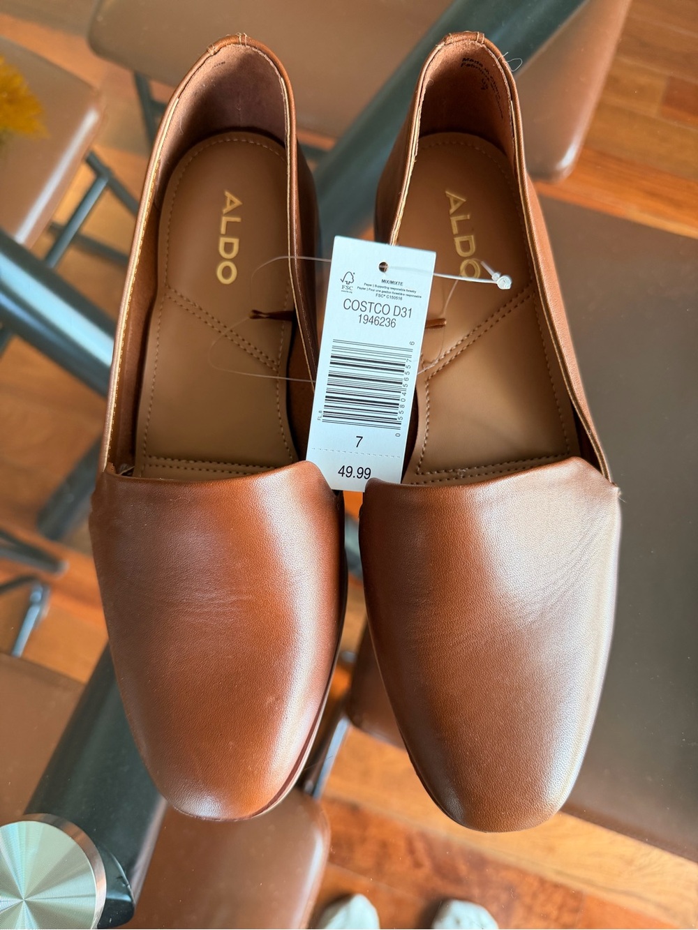 Aldo Women's Cognac Brown Leather Slip-On Loafers